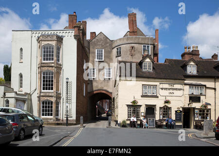 Broad Gate and The Wheatsheaf Inn, Lower Broad Street, Ludlow, Shropshire, England, United Kingdom, Europe Stock Photo