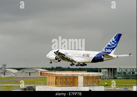 Airbus A380 at Farnborough Air Show 2012 (landing) Stock Photo