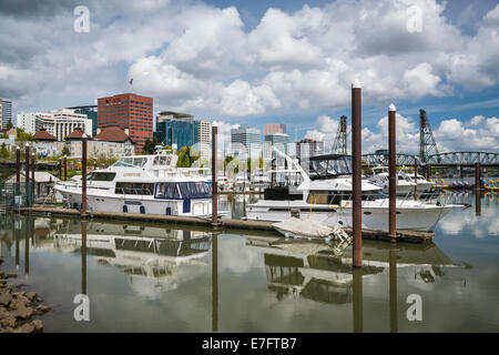 The marina and city skyline in Portland, Oregon, USA. Stock Photo