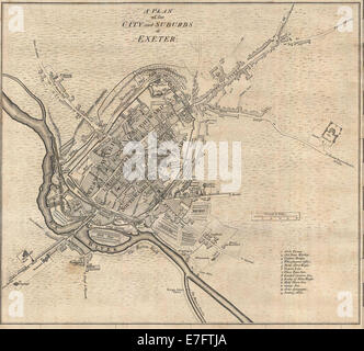 Plan of the City and Suburbs of Exeter,1765 Stock Photo