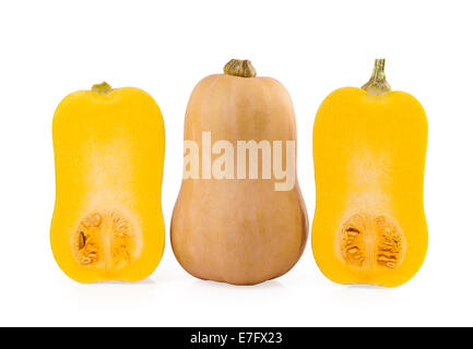 Butternut Pumpkin and halves of Pumpkin isolated on white background Stock Photo