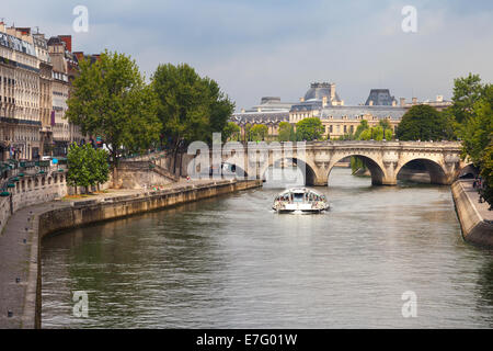 Pont Neuf, oldest bridge across the Seine river in Paris, France Stock Photo