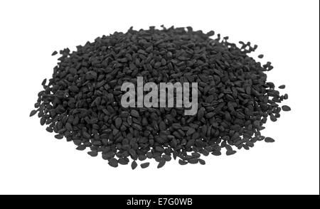 A portion of black caraway seeds on a white background. Stock Photo