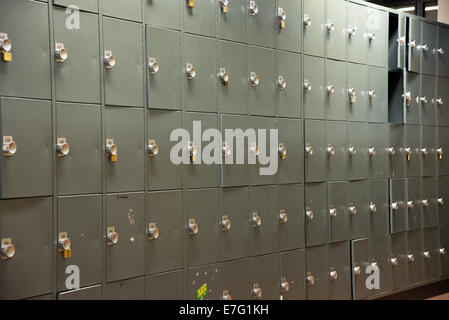 rows of uniform lockers in school Stock Photo