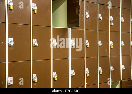 rows of uniform lockers in school Stock Photo