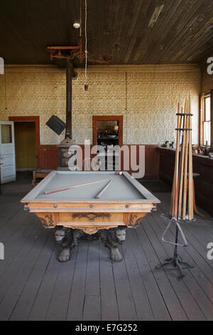Old pool table, Wheaten and Hollis Hotel, Bodie Ghost Town ( elevation 8379 ft / 2554 m ), Eastern Sierra, California, USA Stock Photo