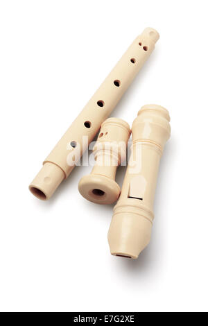 Disassembled Recorder Flute Parts On White Background Stock Photo