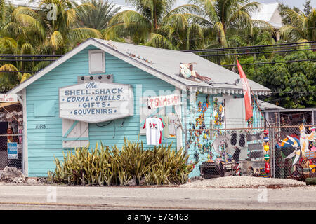 Colorful and quaint, Shell Shack shells and gift shop on the Overseas Highway (US 1) in Islamorada, historic Florida Keys, USA. Stock Photo