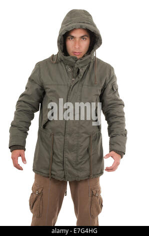 hispanic man wearing jacket and hoodie Stock Photo