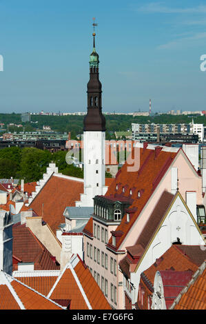 View from Toompea Hill to the Lower Town with the Town Hall, historic centre, Tallinn, Estonia, Baltic States Stock Photo