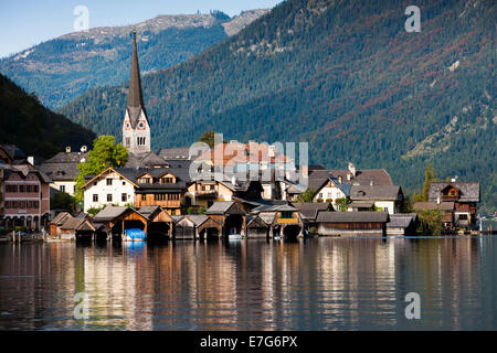 Town view, Hallstatt on Lake Hallstatt, UNESCO World Heritage Site, Salzkammergut, Alps, Upper Austria, Austria Stock Photo