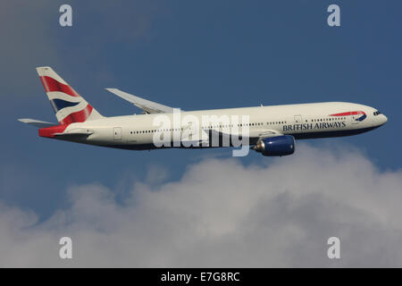 A Boeing 777-200 of British Airways with special titles advertising the ...