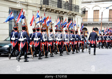 guards parade in street of Montevideo Uruguay Stock Photo