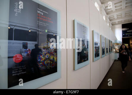 London, UK. 15th Sep, 2014. Photo taken on Sept. 15, 2014 shows posters on the exhibition in British Museum in London, Britain. The British Museum will open an exhibition on Thursday displaying antiques of China's Ming Dynasty. © Han Yan/Xinhua/Alamy Live News Stock Photo