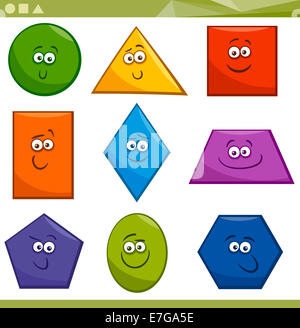 Cartoon Illustration of Basic Geometric Shapes Funny Characters for Children Education Stock Photo