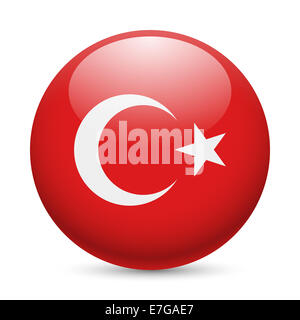 Flag of Turkey as round glossy icon. Button with Turkish flag Stock Photo