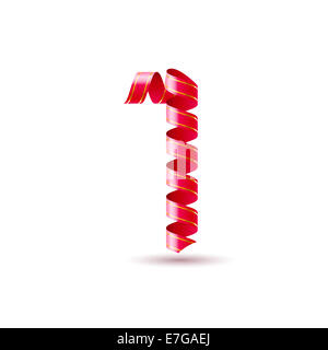 Number one made of red curled shiny ribbon Stock Photo