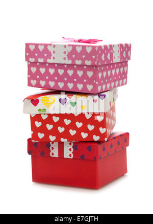 Three gift boxes stacked on the white bacground Stock Photo