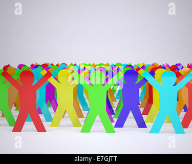 many people cartoon silhouette colored with hands in up, 3d illustration Stock Photo
