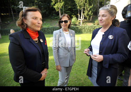 The wife, offspring, colleagues and friends of the world-known late entrepreneur Tomas Bata jr, the son and successor to the shoe empire founder, met in his villa in Zlin today, on Wednesday, September 17, 2014, to mark the centenary of his birth. The meeting was attended by Bata´s widow Sonja and all her children, Thomas, Rosemarie (pictured right), Christine (pictured centre) and Monica (pictured left). The whole Bata family reappeared in Zlin after 16 years to show what Tomas Bata meant to them as father, Pavel Velev, head of the Tomas Bata Foundation, told CTK. Tomas Bata jr and his Swiss- Stock Photo