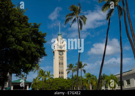 Aloha Tower, Honolulu Harbor, Oahu, Hawaii Stock Photo