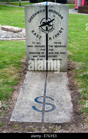 A marker indicating the Greenwich Meridian (0 degrees longitude) at the historic aircraft collection, East Kirkby, Lincolnshire Stock Photo