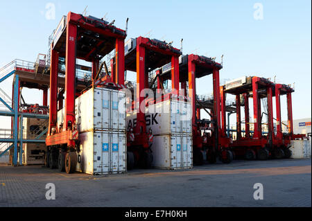Containers and Straddle Carriers at APM Terminal, Aarhus, Denmark Stock ...