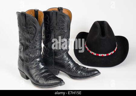 Cowboy Boots with Black Cowboy Hat. Stock Photo