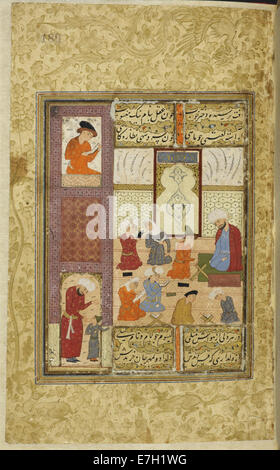 Layla and Majnun at school - Majalis al-'Ushshaq of Sultan Husayn Mirza (1590-1600), f.189 - BL IO Islamic 1138 Stock Photo