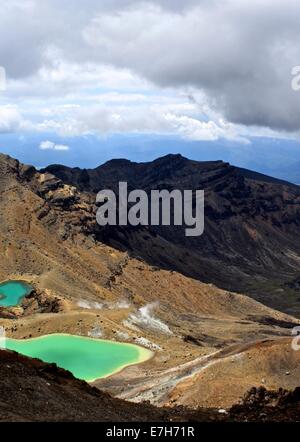 View of the Emerald Lakes on Mt Tongariro Stock Photo
