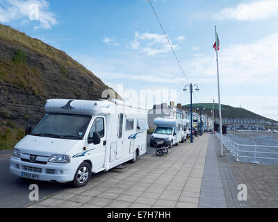 Wild camping on the promenade in Aberystwyth Ceredigion Wales UK Stock Photo
