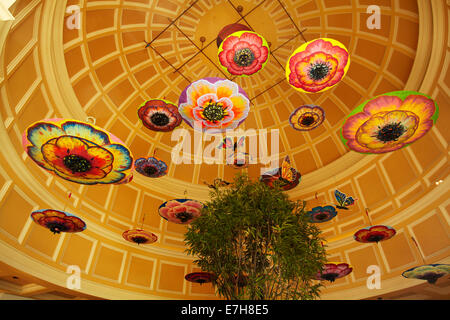 Umbrellas in atrium, Bellagio, Las Vegas, Nevada, USA Stock Photo