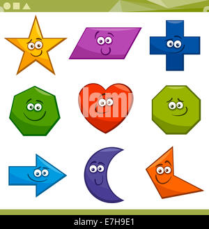 Cartoon Illustration of Basic Geometric Shapes Funny Characters for Children Education Stock Photo