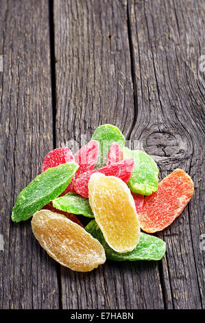 Dried fruit pineapple on vintage wooden background Stock Photo