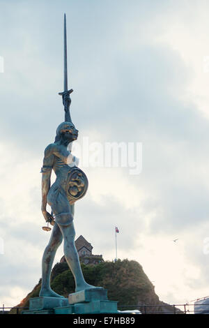 View of Damien Hirst's Verity at Ilfracombe harbour in Devon Stock Photo