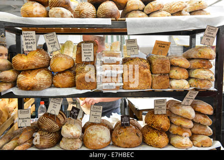 Old Biscuit Mill Cape Town South Africa Food Market. Artisan Breads on display including sourdough rye spelt and multigraiin Stock Photo