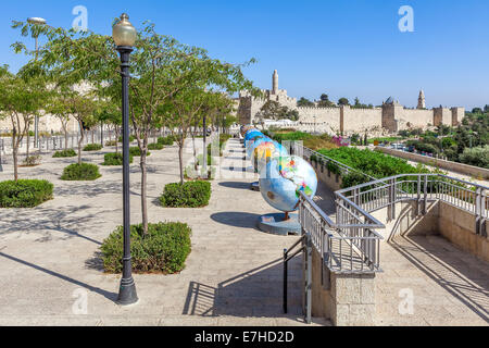 Globes exposition in Old City of Jerusalem, Israel. Stock Photo