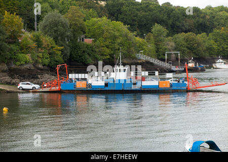 Cornish Bodinnick Vehicle Ferry between Bodinnick and Fowey in Cornwall. UK. This ferry is at Fowey side. Stock Photo