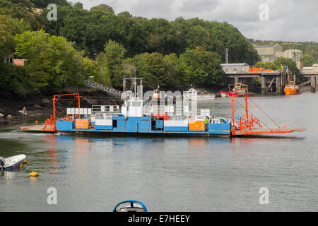 Cornish Bodinnick Vehicle Ferry between Bodinnick and Fowey in Cornwall. UK. This ferry is at Fowey side. Stock Photo