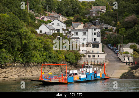 Cornish Bodinnick Vehicle Ferry between Bodinnick and Fowey in Cornwall. UK. This ferry is at Bodinnick side. Stock Photo