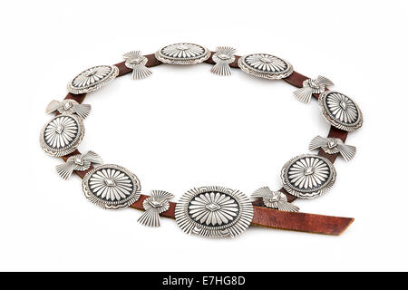 Sterling Silver, Native American Concho Belt. Stock Photo