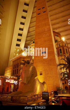 Lobby and hotel rooms high in interior of pyramid at Luxor Hotel and Casino, Las Vegas, Nevada, USA Stock Photo