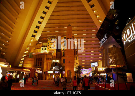 Lobby and hotel rooms high in interior of pyramid at Luxor Hotel and Casino, Las Vegas, Nevada, USA Stock Photo