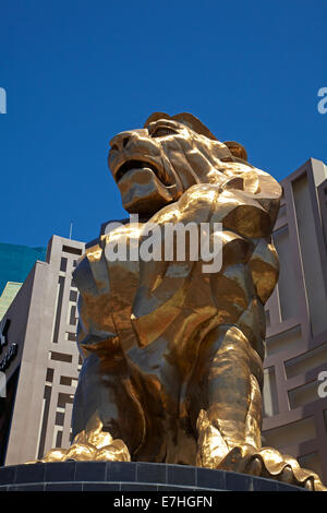 Gold Lion outside MGM Grand hotel casino, Las Vegas, Nevada, USA Stock Photo