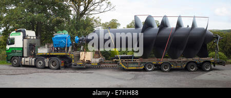 Archimedes Screw Turbine on low loader. Stock Photo