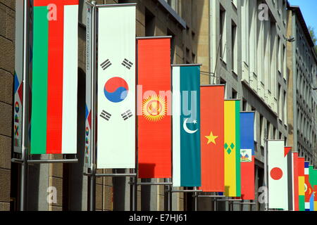 World countries flags in Corso Vittorio Emanuele in Milan, Italy Stock Photo
