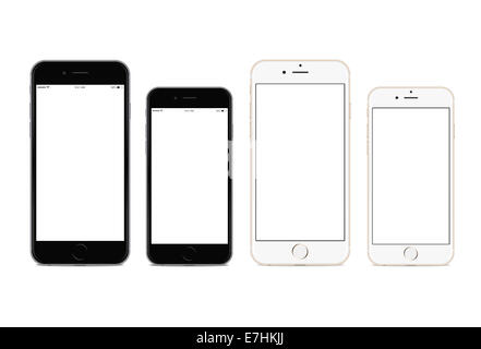 Digitally generated image of new cell phones, iphone 6 and iphone 6 plus, space gray and silver. Stock Photo