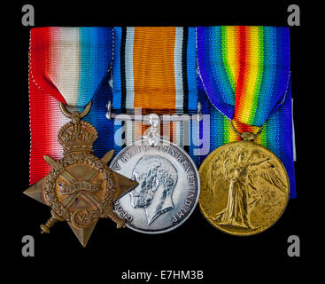 The three World War One, or often called The Great War, Campaign medals often known as Pip, Squeak and Wilfred Stock Photo