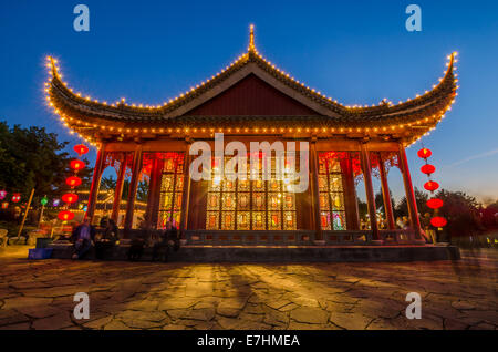 Chinese 'Friendship Hall' in Montreal Botanical garden during 'Magic of Lanterns' event in 2012 Stock Photo