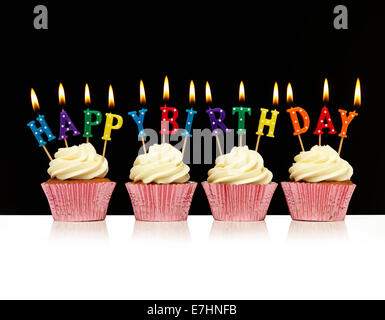 Cupcake with happy birthday candles Stock Photo